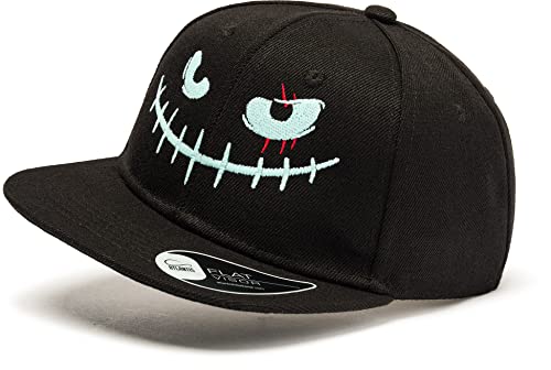 Kinder Smiley Cap : Horror Smiley - Basecap die im Dunklen Leuchtet Kappe für Zocker Emojis Jungs Cap Kappe Cappy Jungen Mütze Kinder Kappi Glow In The Dark Frechdachs Lausbua Schlawiner (Black) von minifan