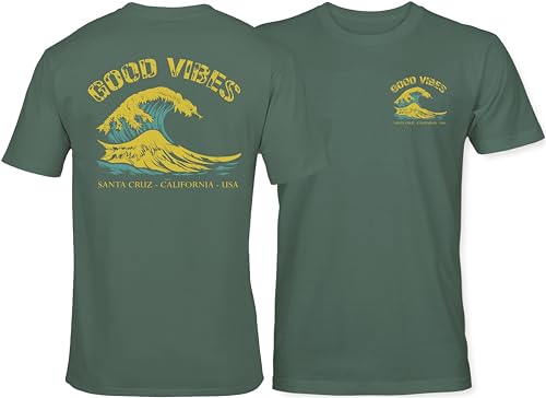 Surfer T-Shirt: Good Vibes - Unisex Herren Damen Surfing T-Shirt Männer - Santa Cruz USA Welle Hippie Slogan Statement Surf Design Vintage Retro Fashion Streetstyle (L) von minifan