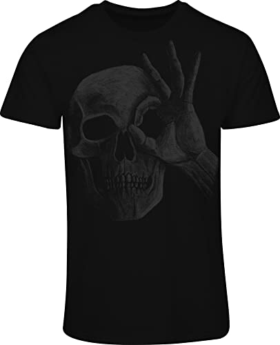 Totenkopf Shirt Herren - OK Skull Totenkopf - Horror T-Shirt Männer - Skull Tshirt - Halloween Totenschädel Death Metal Biker Gothic (4XL) von minifan