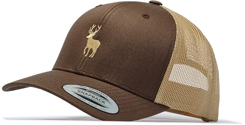 Trucker Cap Flexfit Snapback : Hirschbock - Jäger-Hut Outdoor Cap - Cappi Geschenk für Jäger Natur Baseball Cap Kappe Mütze Outdoor Kletter Ausrüstung Wander Zubehör (Brown/Khaki) von minifan
