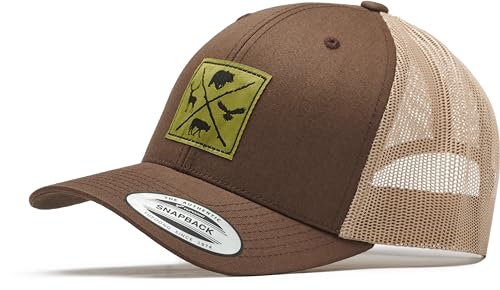 Trucker Cap Flexfit Snapback : Wald-Tier Hirsch Wolf Bär Adler - Jäger-Hut Outdoor Cap - Cappi Geschenk für Jäger Natur Baseball Cap Kappe Mütze Outdoor Kletter Wander Zubehör (Brown/Khaki) von minifan