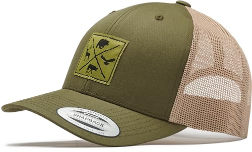 Trucker Cap Flexfit Snapback : Wald-Tier Hirsch Wolf Bär Adler - Jäger-Hut Outdoor Cap - Cappi Geschenk für Jäger Natur Baseball Cap Kappe Mütze Outdoor Kletter Wander Zubehör (Mossgreen/Khaki) von minifan