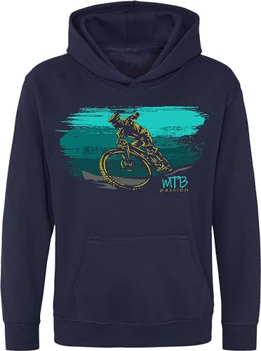 minifan Fahrrad Kinder-Pullover : MTB Passion - Kapuzenpullover für Jungen Fahrrad Geschenk-e Jungen & Mädchen Hoodie Radfahrer-in Mountain Bike MTB BMX Roller Rad Outdoor Downhill (140) von minifan