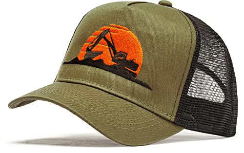 Kinder Trucker-Cap : Bagger Sonne - Basecap Kind Kappe Radlader Kran Baustelle Jungs Kappe Cappy Jungen Mütze Kappi (Olive/Black) von minifan