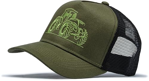 minifan Kinder Trucker-Cap : Trecker - Basecap Kinder Kappe Bagger Traktor Bulldog Bauernhof Jungs Cap Kappe Cappy Jungen Mütze Kinder Kappi (Olive/Black) von minifan