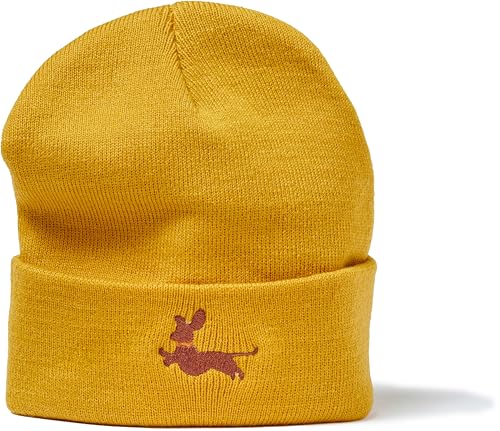 minifan Outdoor Strickmütze Herren & Damen : Dackel - Geschenk für Hundebesitzer Jäger Geschenke - Beanie Männer Mütze Wintermütze Hund (Mustard) von minifan