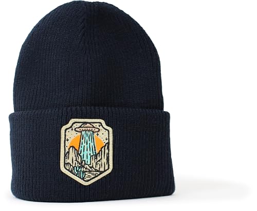 minifan Outdoor Strickmütze: Berge UFO - Geschenk für Natur-Freund - Beanie Männer Frauen Mütze Wintermütze Wald Natur Klettern Holz Klima Outdoor Wandern (French Navy) von minifan
