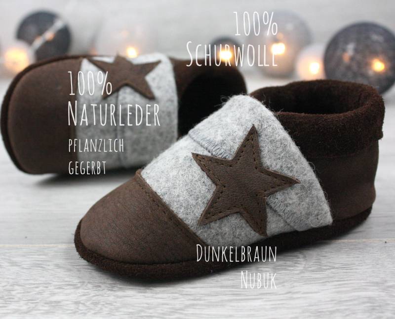 Bio Leder Krabbelschuhe Minifußbio703, Hausschuhe Für Kleinkinder, Babyschuhe Aus Weichem, Pflanzlich Gegerbtem Und 100% Schurwollfilz von minifussdesign