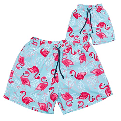 miniloo Badeshorts Partnerlook Papa und Sohn 104-110 Flamingo türkis - Hochwertiges Set Badehose Vater Sohn 3-4 Jahre - Badeshorts für Vater und Sohn - Shorts mit Mesh Futter von miniloo