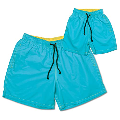 miniloo Badeshorts Partnerlook Papa und Sohn 110-116 Blue Sunrise türkis - Hochwertiges Set Badehose Vater Sohn 4-5 Jahre - Badeshorts für Vater und Sohn - Shorts mit Mesh Futter von miniloo