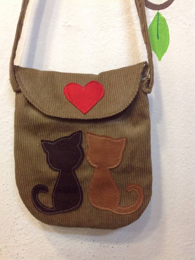 Mini-Einkaufstasche Mit Katzen Applikation Für Kleine Mädchen von minimaima