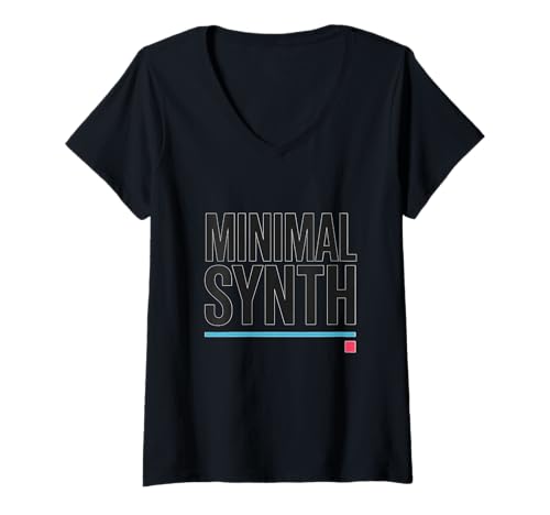 Damen Minimale Synth-Typografie-Statement T-Shirt mit V-Ausschnitt Damen Minimale Synth-Typografie-Statement T-Shirt mit V-Ausschnitt von minimal synth typography electronic cyan square