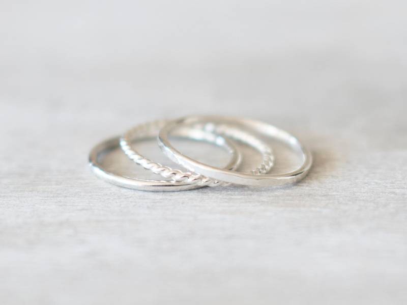 3Er Set Dünne Silber Strukturierte Ring, Twist Zierliche Ringe, Ringe Für Frauen von minimalaccents