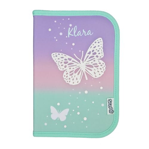 Federmappe Schmetterling Mädchen - Personalisiert mit Name - Federtasche Butterfly in Pastell mit Inhalt Stiften - Schüleretui Grundschule Schulanfang Kinder von minimutz