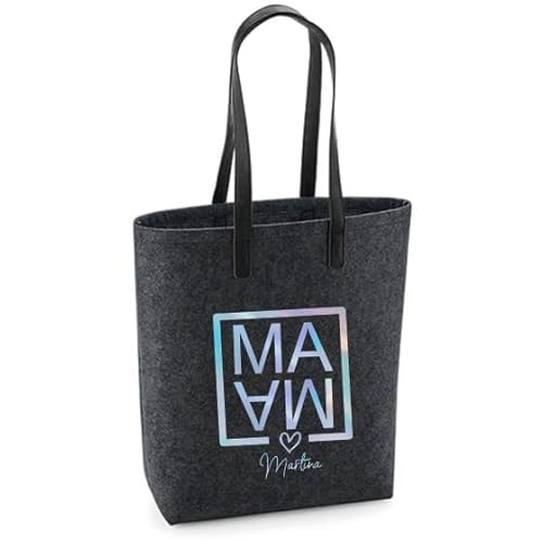 Filztasche Damen-Shopper mit Motivdruck MAMA | Bedruckt und Personalisiert mit Namen | Einkaufs-Tasche Geschenk Muttertag (dunkelgrau) von minimutz
