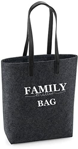 Filztasche Damen-Tasche mit Motivdruck | Bedruckt und Personalisiert | Shopper Geschenk Handtasche Einkaufstasche Mama Oma (Dunkelgrau) von minimutz