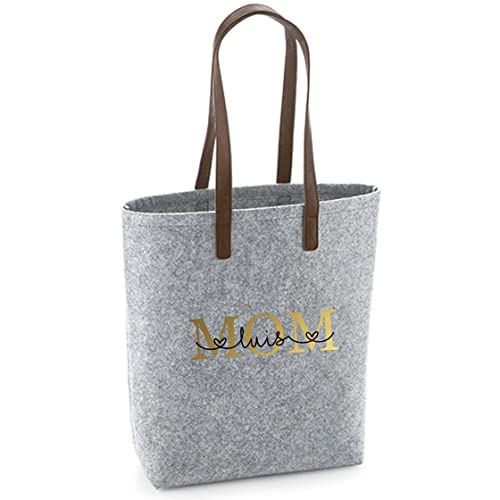 Filztasche Damen-Tasche mit Motivdruck | Bedruckt und Personalisiert | Shopper Geschenk Handtasche Einkaufstasche Mama Oma (Hellgrau HOME) von minimutz