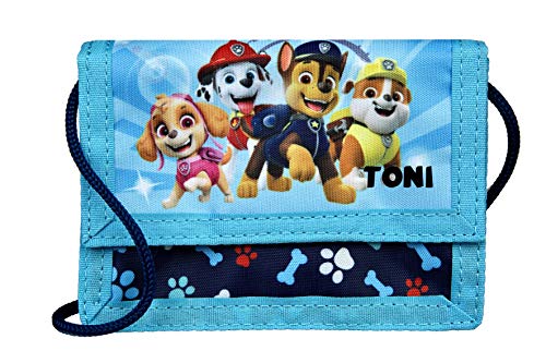 minimutz Geldbeutel Paw Patrol Kinder - Personalisiert mit Namen - Motiv Hunde Chase - Kinder Geldbörse zum Umhängen Jungen Mädchen von minimutz