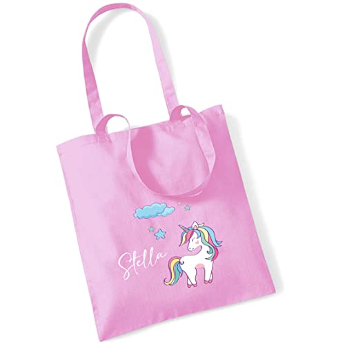 Jutebeutel Einhorn mit eigenem Namen bedruckt | große Stofftasche Baumwolle Unicorn Wolke Sterne | Personalisierter Kitabeutel Mädchen(rosa) von minimutz