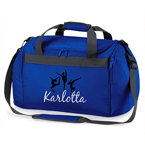 Kinder-Sporttasche Gymnastik mit Namen Bedruckt | Personalisierbar mit Motiv Turnerin Boden-Turnen | Reisetasche Duffle Bag zum Umhängen für Mädchen (Royalblau) von minimutz