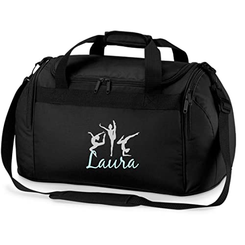 Kinder-Sporttasche Gymnastik mit Namen Bedruckt | Personalisierbar mit Motiv Turnerin Boden-Turnen | Reisetasche Duffle Bag zum Umhängen für Mädchen (schwarz) von minimutz