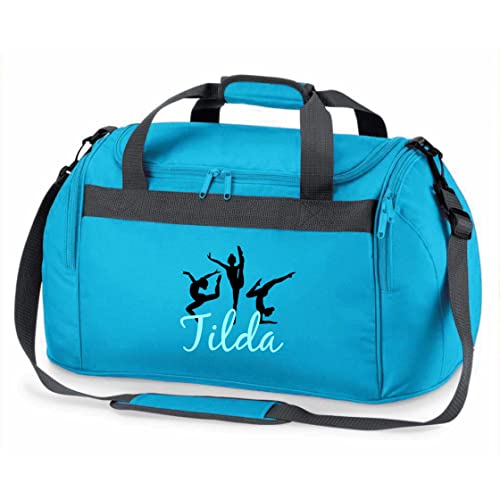 Kinder-Sporttasche Gymnastik mit Namen Bedruckt | Personalisierbar mit Motiv Turnerin Boden-Turnen | Reisetasche Duffle Bag zum Umhängen für Mädchen (türkis) von minimutz