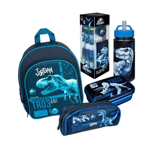 Kindergartenrucksack Set DinosaurierJungen - Personalisiert mit Name - Inkl. Kinderrucksack T-Rex Brotdose Trinkbecher Federmappe Malturm Sticker von minimutz