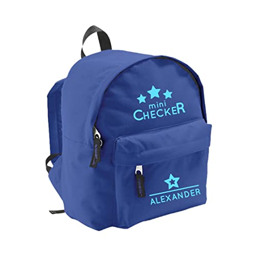 Kindergartenrucksack mit Namen | inkl. NAMENSDRUCK | Motiv Mini Checker | Rucksack für Kinder Jungen Mädchen hell-blau & Cooler Spruch (royalblau) von minimutz