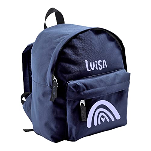 Kindergartenrucksack mit eigenem Namen und Regenbogen | Personalisierter Kinder-Rucksack Jungen Mädchenrucksack für KiTa Freizeit Kindersport (dunkelblau) von minimutz