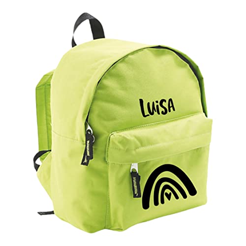 Kindergartenrucksack mit eigenem Namen und Regenbogen | Personalisierter Kinder-Rucksack Jungen Mädchenrucksack für KiTa Freizeit Kindersport (grün) von minimutz