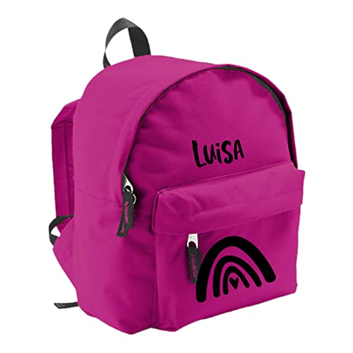 Kindergartenrucksack mit eigenem Namen und Regenbogen | Personalisierter Kinder-Rucksack Jungen Mädchenrucksack für KiTa Freizeit Kindersport (pink) von minimutz