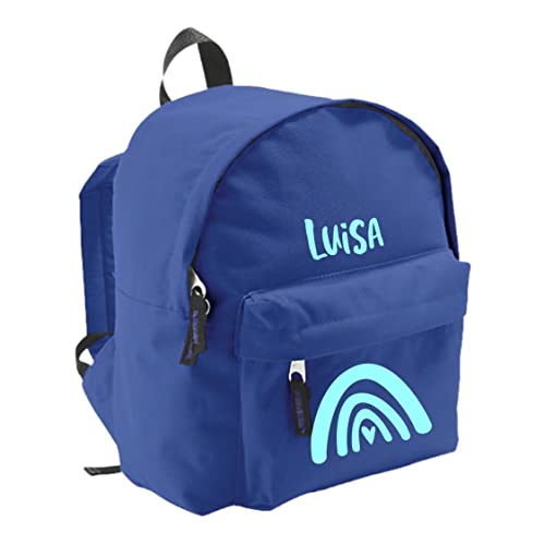 Kindergartenrucksack mit eigenem Namen und Regenbogen | Personalisierter Kinder-Rucksack Jungen Mädchenrucksack für KiTa Freizeit Kindersport (royalblau) von minimutz