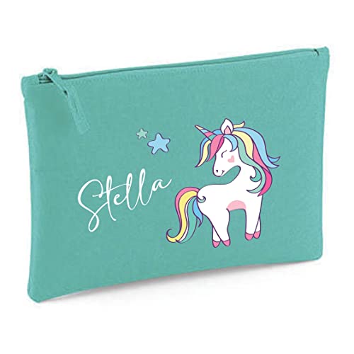 minimutz Kosmetiktasche Kinder mit Namen & Einhorn Regenbogen | personalisierte Schminktasche Kulturtasche für Mädchen | 28x19 cm mit Reißverschluss(Mint) von minimutz