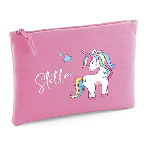 minimutz Kosmetiktasche Kinder mit Namen & Einhorn Regenbogen | personalisierte Schminktasche Kulturtasche für Mädchen | 28x19 cm mit Reißverschluss(pink) von minimutz