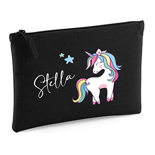 minimutz Kosmetiktasche Kinder mit Namen & Einhorn Regenbogen | personalisierte Schminktasche Kulturtasche für Mädchen | 28x19 cm mit Reißverschluss(schwarz) von minimutz