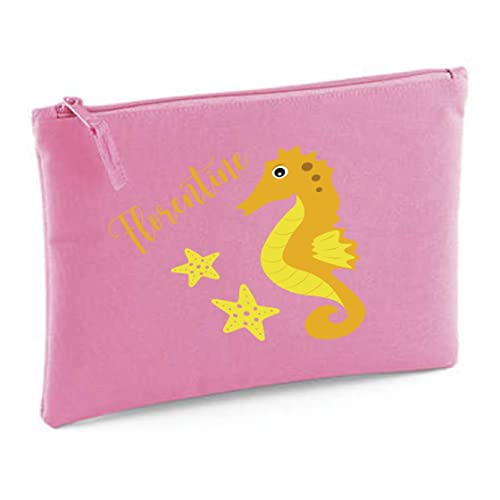 minimutz Kosmetiktasche Kinder mit Namen & Seepferdchen | personalisierte Schminktasche Kulturtasche für Mädchen Jungen | 28x19 cm mit Reißverschluss (pink) von minimutz