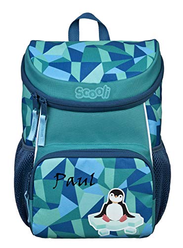 Mini-Me Kindergartenrucksack 3-6 Jahre mit Namen bedruckt | Motiv Pinguin für Jungen & Mädchen in blau | kleiner Rucksack mit Brustgurt von minimutz