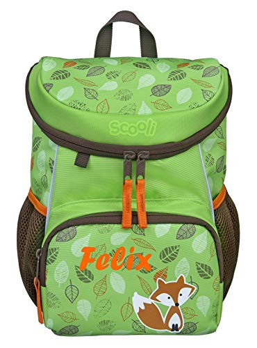 Mini-Me Kindergartenrucksack 3-6 Jahre mit Namen bedruckt | Motiv Fuchs in grün Tiere für Jungen & Mädchen | kleiner Rucksack mit Brustgurt gepolstert (Freddi Fox) von minimutz