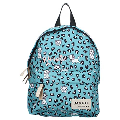 Personalisierter Kindergarten-Rucksack Aristocats Katze mit Name Mädchen | Kleiner Rucksack Kinder Freizeitrucksack mit Animal-Print in türkis von minimutz