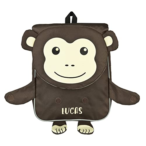 Personalisierter Kindergartenrucksack mit Name | Kinderrucksack Jungen Mädchen 3-6 Jahre | Gepolsterte Schultergurte mit Brustgurt (Tier Affe) von minimutz