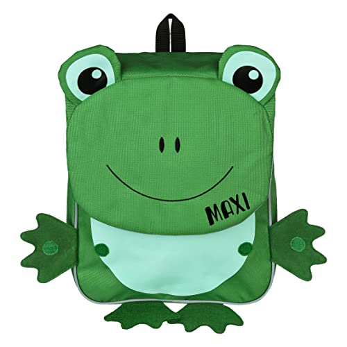 Personalisierter Kindergartenrucksack mit Name | Kinderrucksack Jungen Mädchen 3-6 Jahre | Gepolsterte Schultergurte mit Brustgurt (Tier Frosch) von minimutz