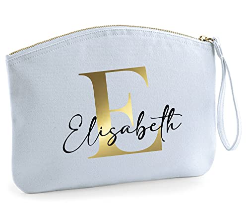 minimutz Schminktasche für Mädchen mit Name | Motiv Buchstabe Initiale inkl. Namensdruck | Personalisierte Kosmetiktasche Ordnungshüter Mädchen Damen L (28 x 22 cm) Pastell Blau von minimutz