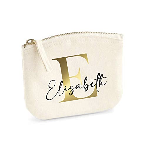 minimutz Schminktasche für Mädchen mit Name | Motiv Buchstabe Initiale inkl. Namensdruck | Personalisierte Kosmetiktasche Ordnungshüter Mädchen Damen S (14 x 11 cm) Beige von minimutz