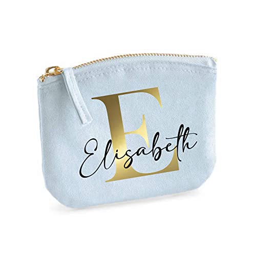 minimutz Schminktasche für Mädchen mit Name | Motiv Buchstabe Initiale inkl. Namensdruck | Personalisierte Kosmetiktasche Ordnungshüter Mädchen Damen S (14 x 11 cm) Pastell Blau von minimutz