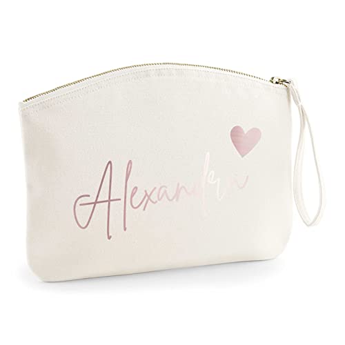 minimutz Schminktasche für Mädchen mit Name | Motiv kleines Herz inkl. Namensdruck | Personalisierte Schminktasche Ordnungshüter Damen Mädchen (L, Beige) von minimutz