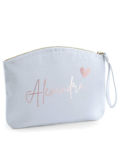 minimutz Schminktasche für Mädchen mit Name | Motiv kleines Herz inkl. Namensdruck | Personalisierte Schminktasche Ordnungshüter Damen Mädchen (L, Pastellblau) von minimutz