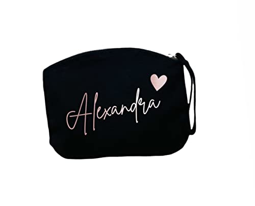 minimutz Schminktasche für Mädchen mit Name | Motiv kleines Herz inkl. Namensdruck | Personalisierte Schminktasche Ordnungshüter Damen Mädchen (L, schwarz) von minimutz