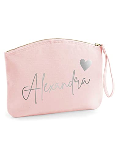 minimutz Schminktasche für Mädchen mit Name | Motiv kleines Herz inkl. Namensdruck | Personalisierte Schminktasche Ordnungshüter Damen Mädchen (M, Rosa) von minimutz