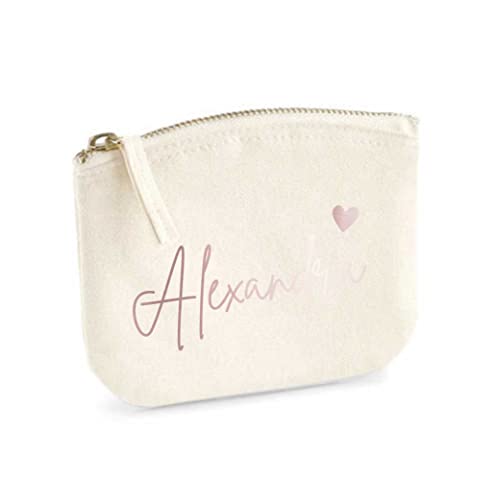 minimutz Schminktasche für Mädchen mit Name | Motiv kleines Herz inkl. Namensdruck | Personalisierte Schminktasche Ordnungshüter Damen Mädchen (S, Beige) von minimutz