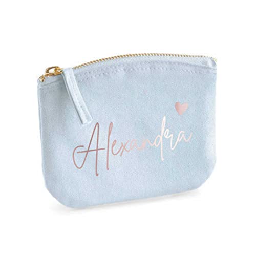 minimutz Schminktasche für Mädchen mit Name | Motiv kleines Herz inkl. Namensdruck | Personalisierte Schminktasche Ordnungshüter Damen Mädchen (S, Pastellblau) von minimutz